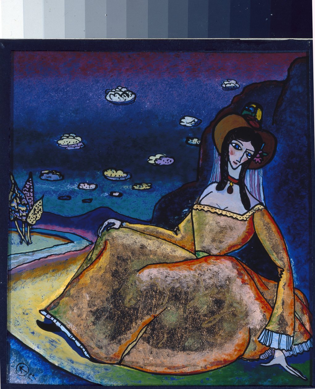 ""Damen i hendes gyldne kjole"" Maleri af Vassily Kandinsky (eller Wassily Kandinski eller Kandinskij af Wassily Kandinsky