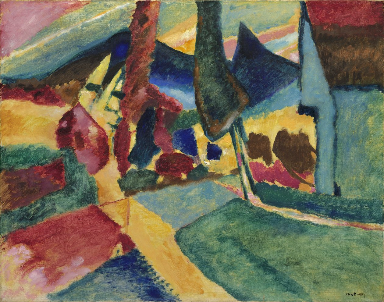 Landskab med to popler, 1912 af Wassily Kandinsky