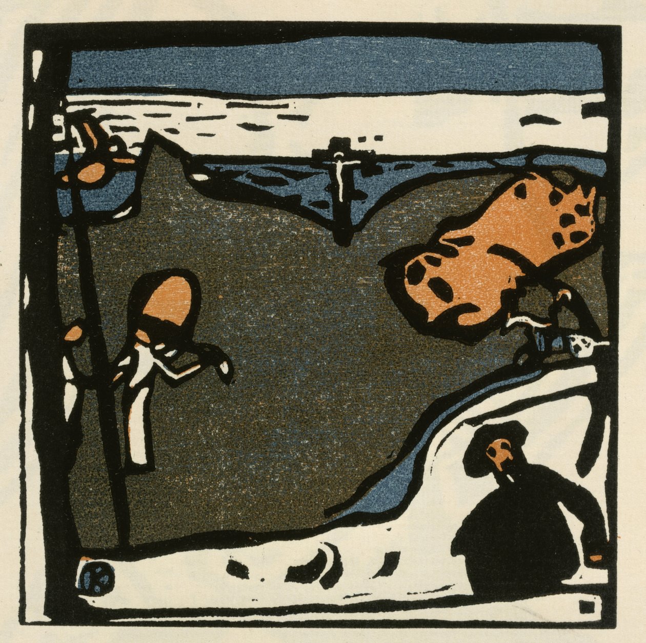 Landskab med figurer og krucifiks (blad 49 fra: "Klange") af Wassily Kandinsky