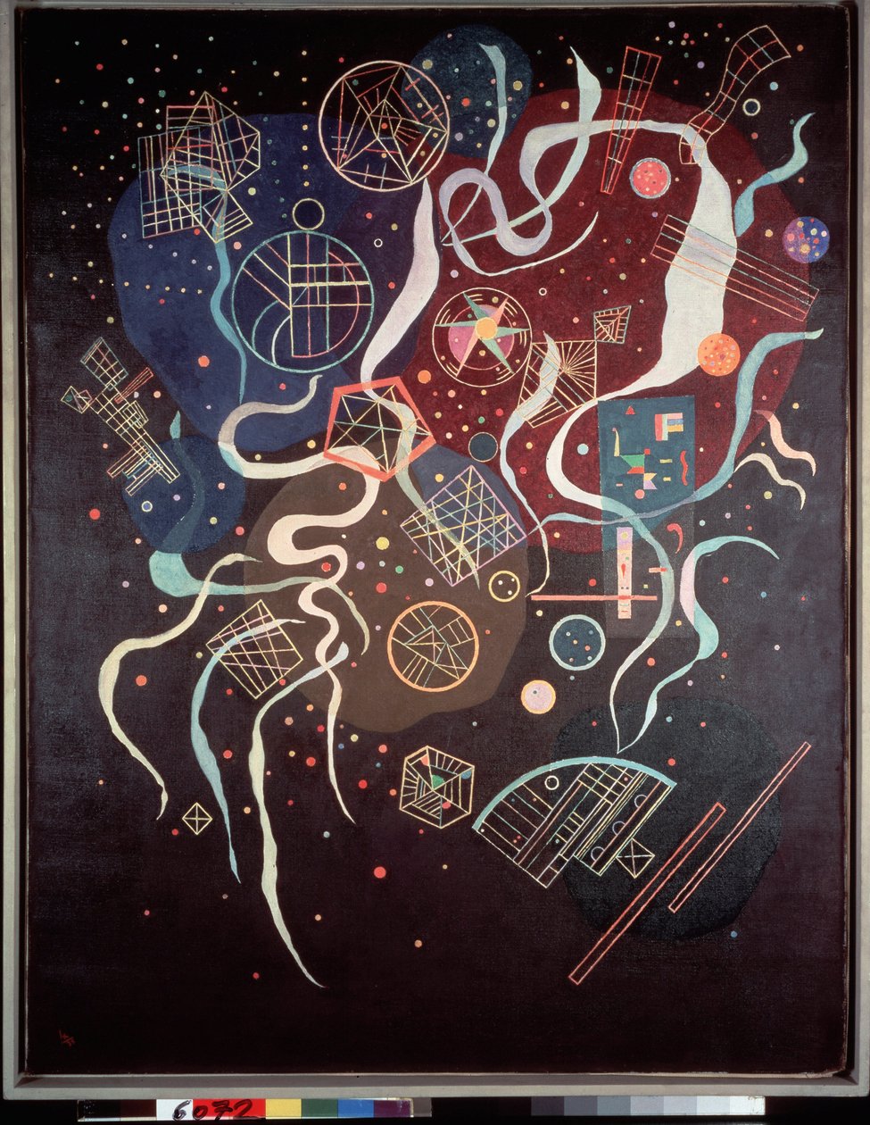 Bevægelsen. Ikke-repræsentativ sammensætning. Maleri af Wassily Kandinsky (eller Wassily Kandinski eller Kandinskij af Wassily Kandinsky