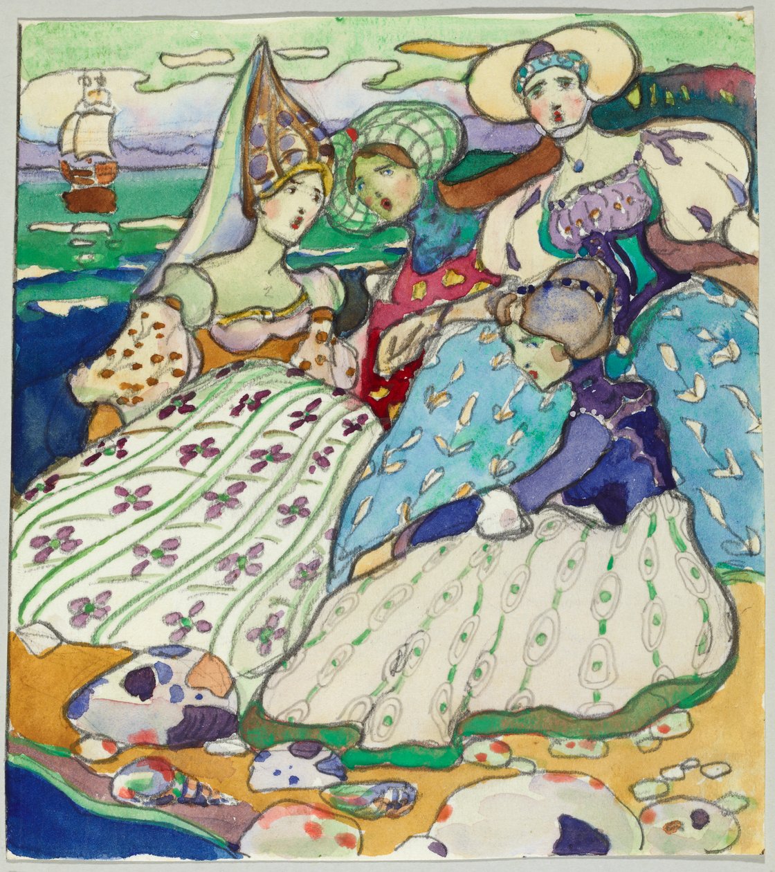 Pigegruppe på stranden af Wassily Kandinsky