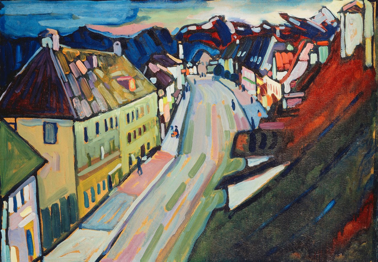 Murnau-øvre markedsgade; Marnau Obermarkt af Wassily Kandinsky