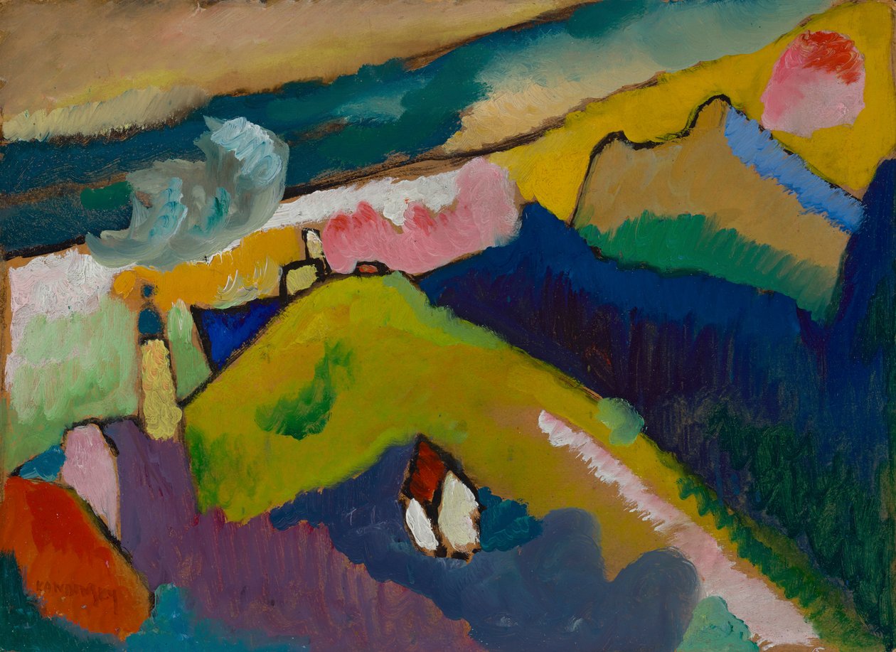 Murnau - Bjerglandskab med kirke af Wassily Kandinsky
