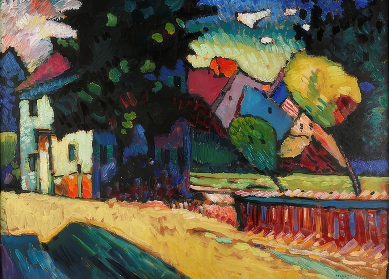 Murnau - landskab med et grønt hus. 1909 af Wassily Kandinsky