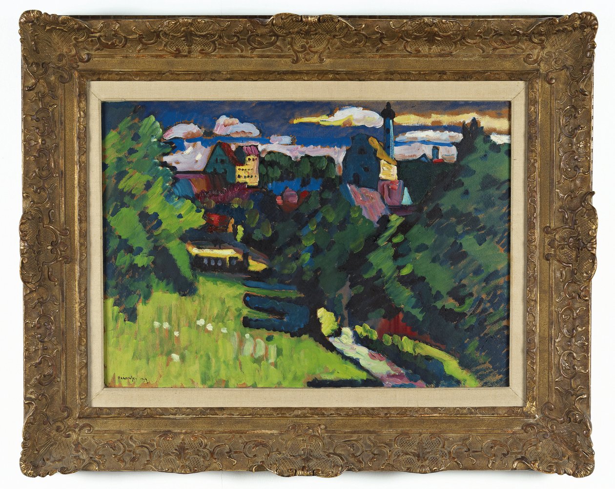 Murnau - udsigt med slot, kirke og jernbane af Wassily Kandinsky