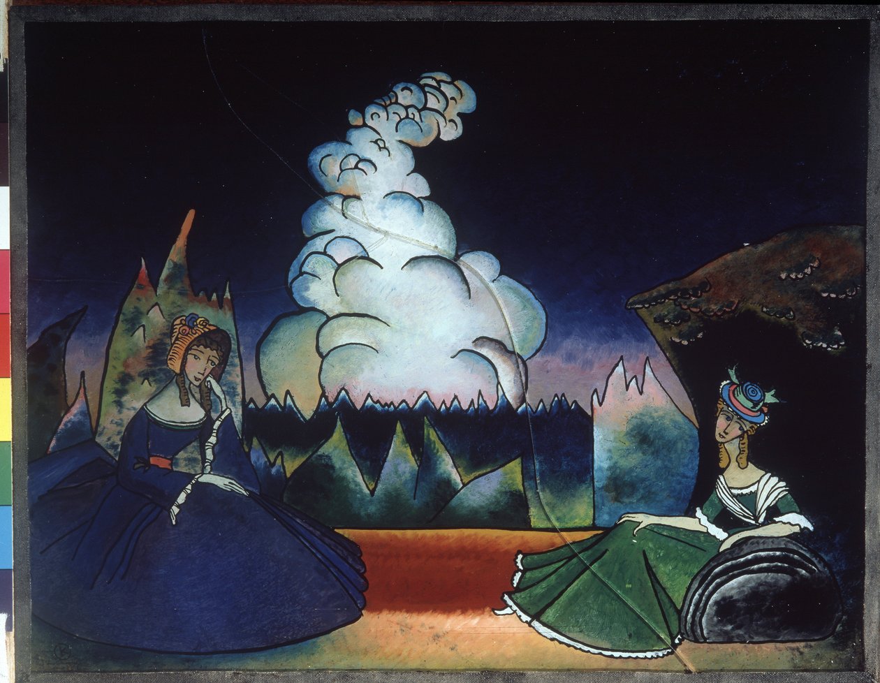 ""Hvid sky"" (Hvid sky) Maleri på glas af Wassily Kandinsky (eller Wassily Kandinski eller Kandinskij af Wassily Kandinsky