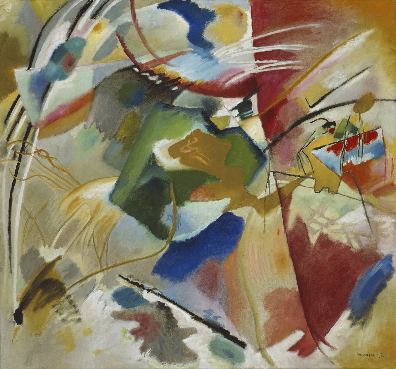 Maleri med grønt center, 1913 af Wassily Kandinsky