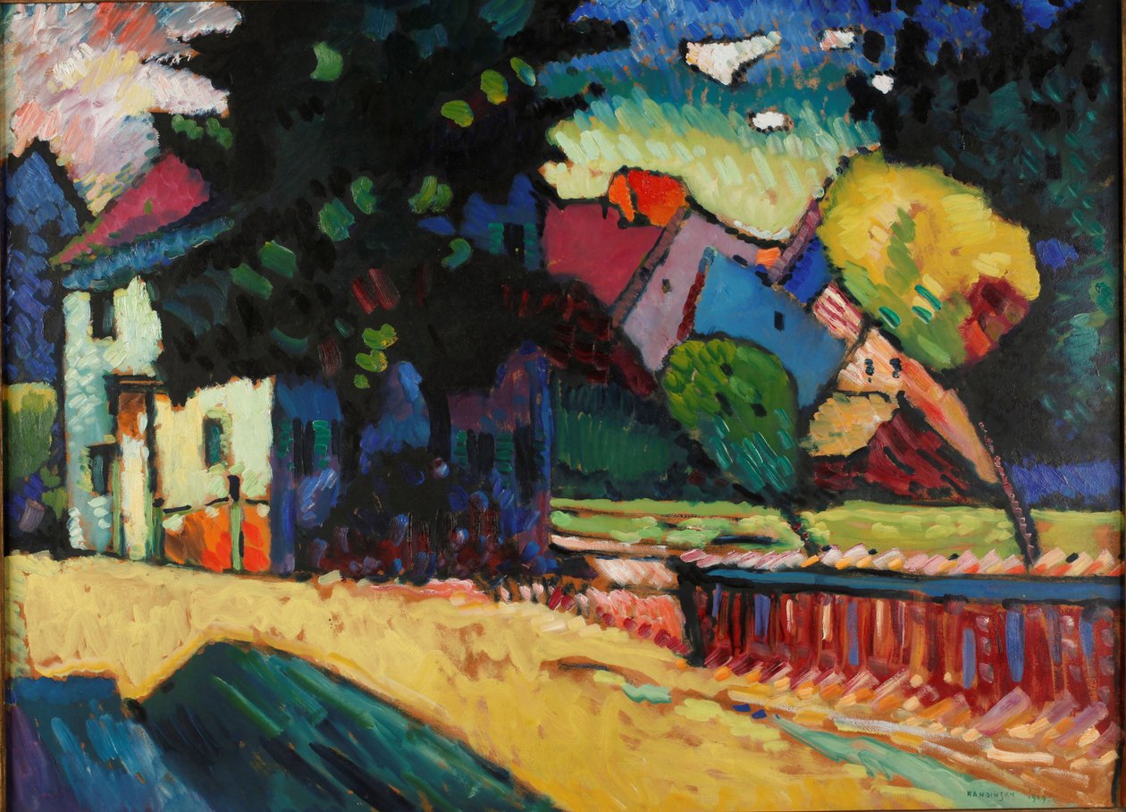 ""Landskab ved det grønne hus"" Maleri af Vassily Kandinsky (eller Wassily Kandinski eller Kandinskij af Wassily Kandinsky