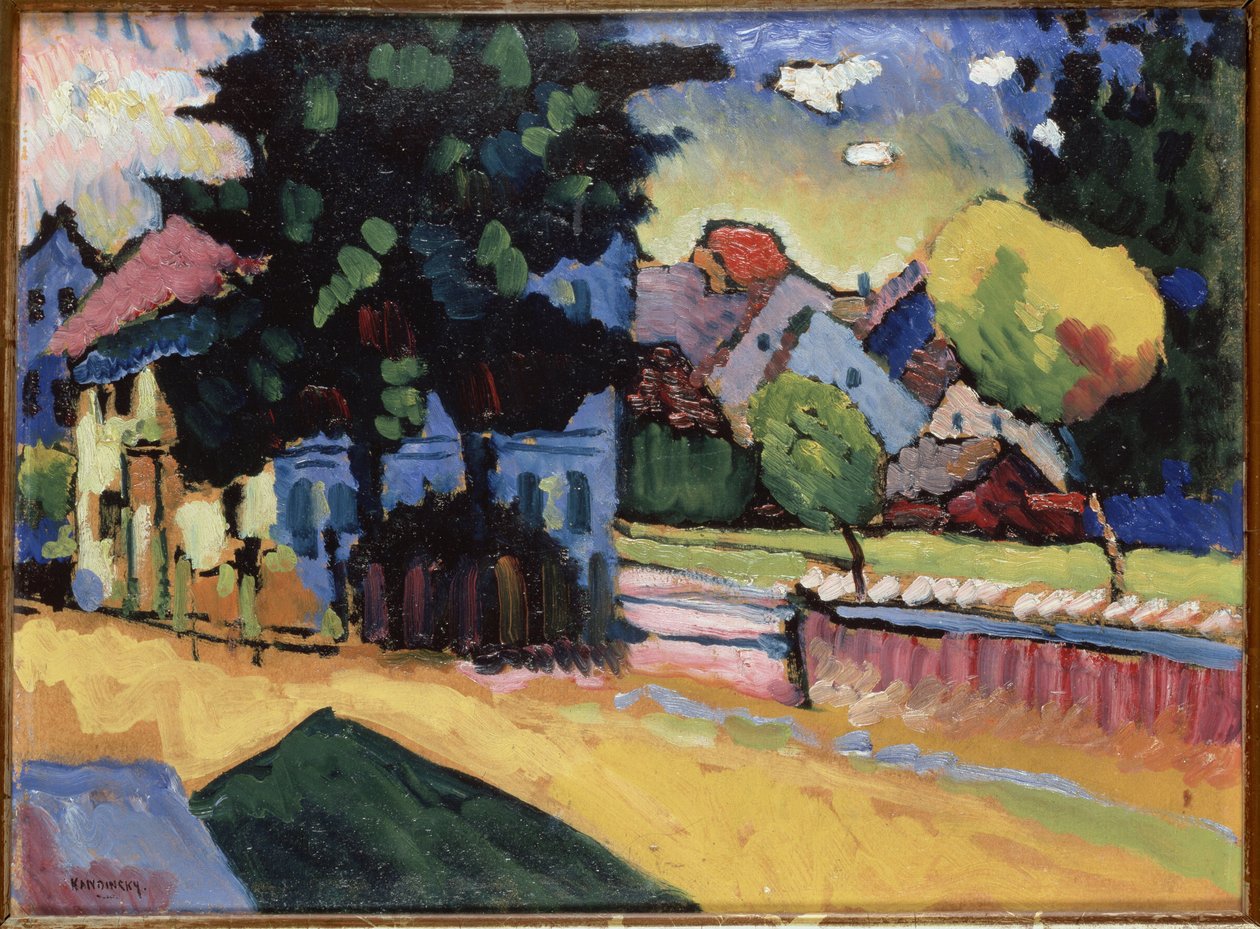 ""Landskab ved det grønne hus"" Maleri af Vassily Kandinsky (eller Wassily Kandinski eller Kandinskij af Wassily Kandinsky