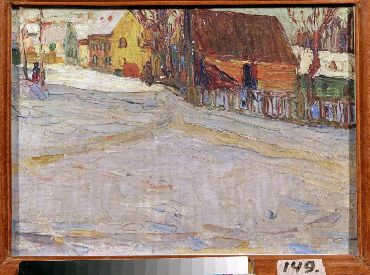 Bylandskab (Bylandskab). Maleri af Vassily Kandinsky (eller Wassily Kandinsky eller Kandinskyj af Wassily Kandinsky