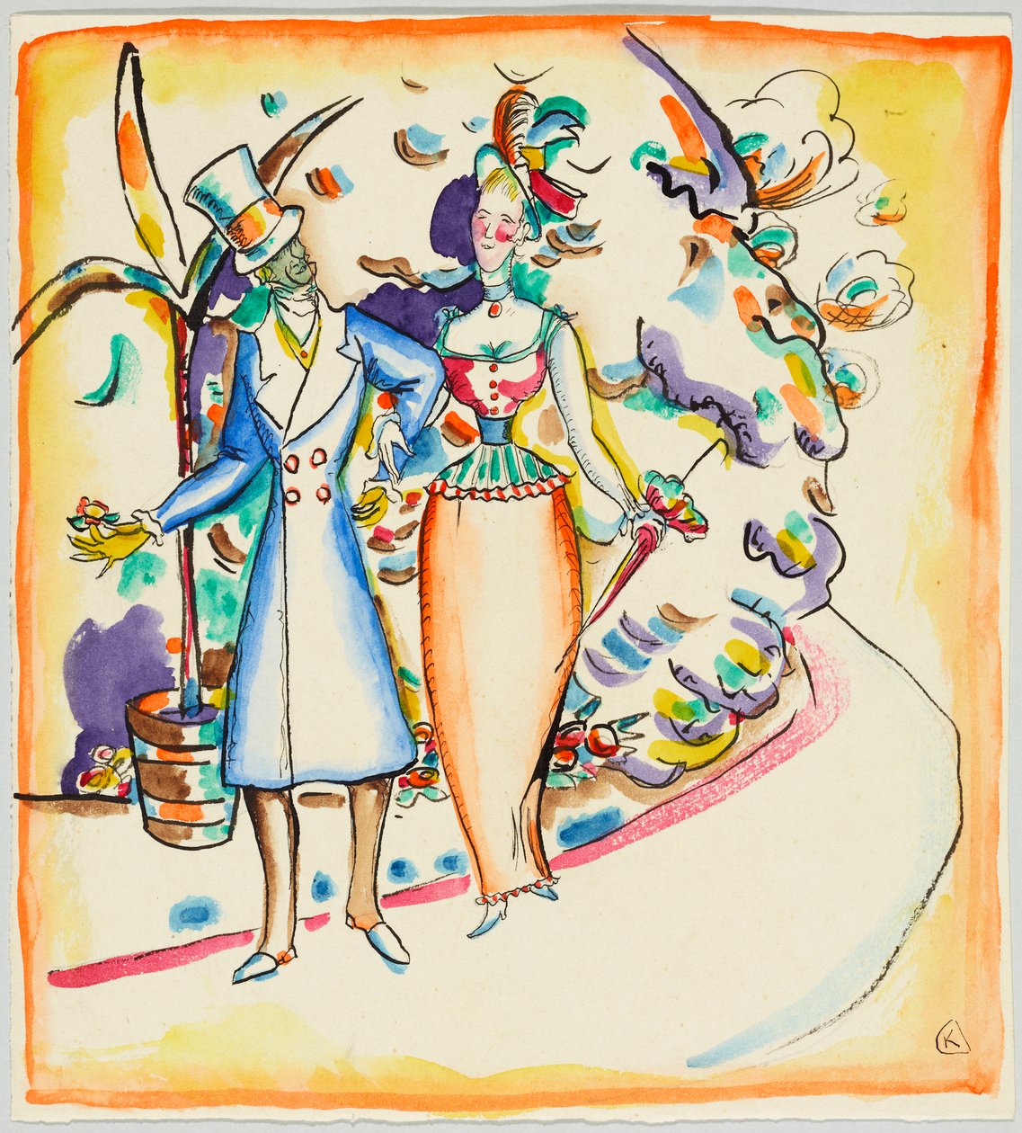 Et par, der slentrer rundt i haven af Wassily Kandinsky
