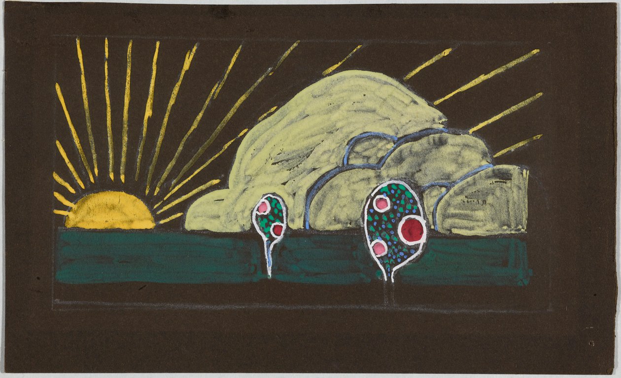 Broderiforlæg med sol og et lille æbletræ af Wassily Kandinsky