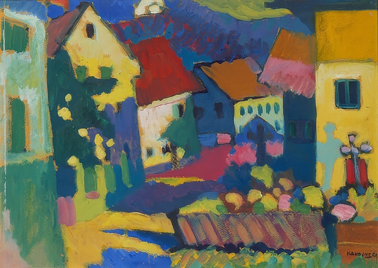 Gade i Murnau. Omkring 1909-14 af Wassily Kandinsky