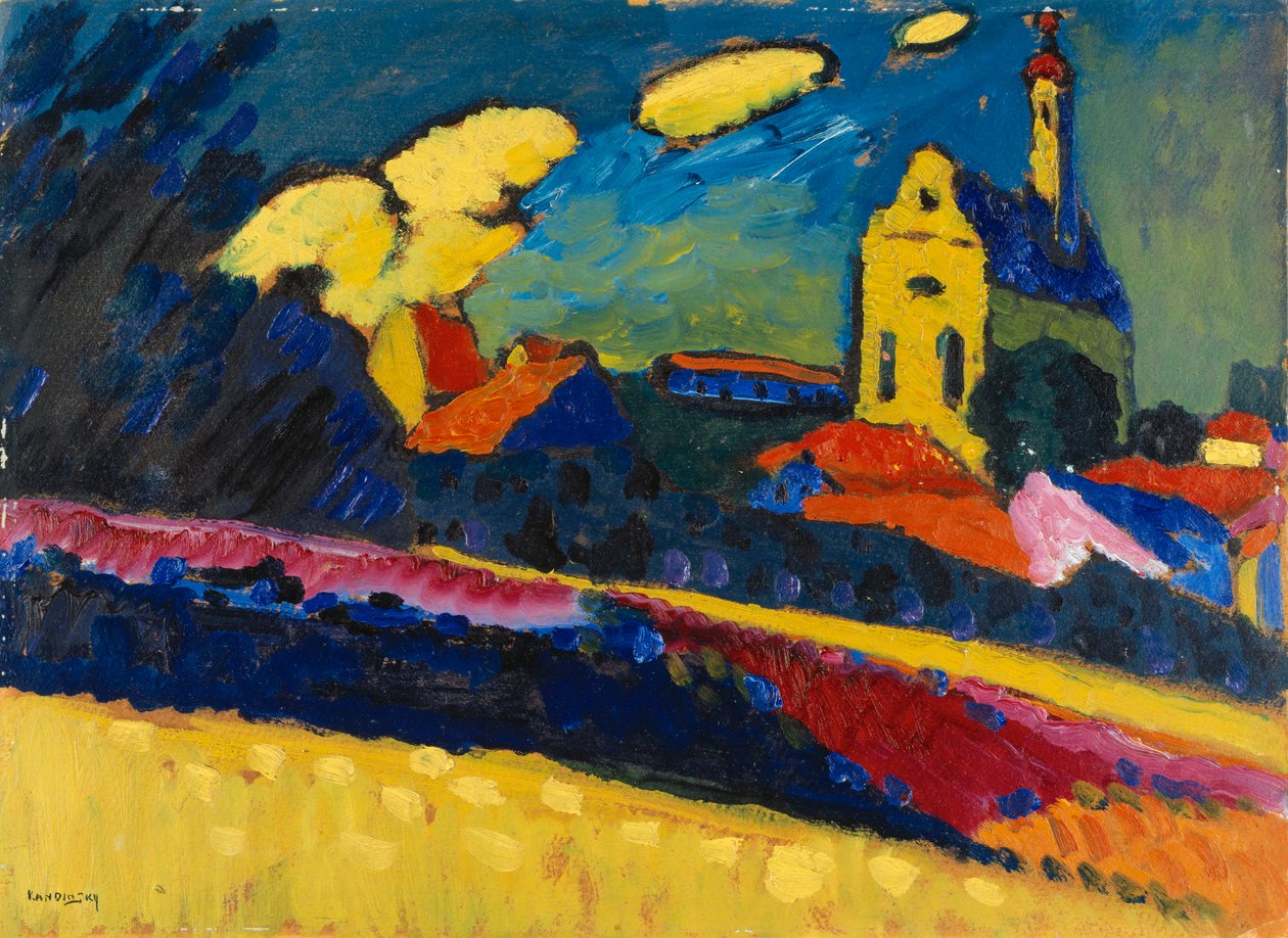 Studie for Murnau - Landskab med kirke, 1909. af Wassily Kandinsky