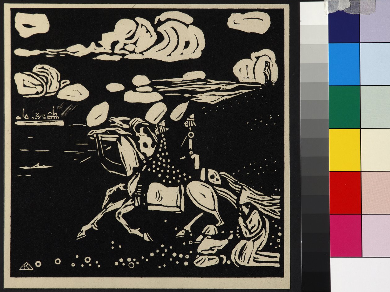 Ridderne (Les Chevaliers), af Kandinsky, Wassily Vasilyevich (1866-1944). Træsnit af Wassily Kandinsky