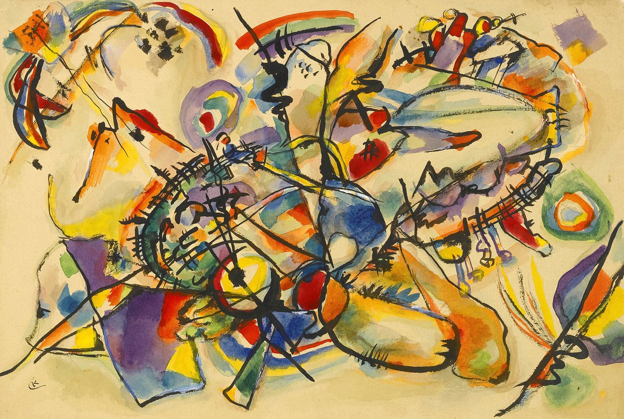 Uden titel af Kandinsky, Wassily Vasilyevich (1866-1944). Akvarel og blæk på papir, størrelse: 22,9x34, ca. 1916, Privat Samling af Wassily Kandinsky