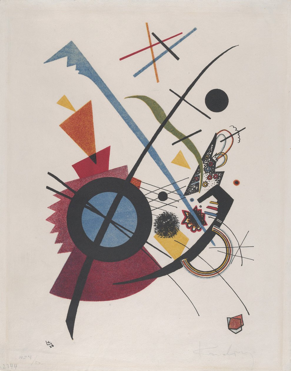 Violett, 1923 (litografi i rød, gul, blå og sort) af Wassily Kandinsky