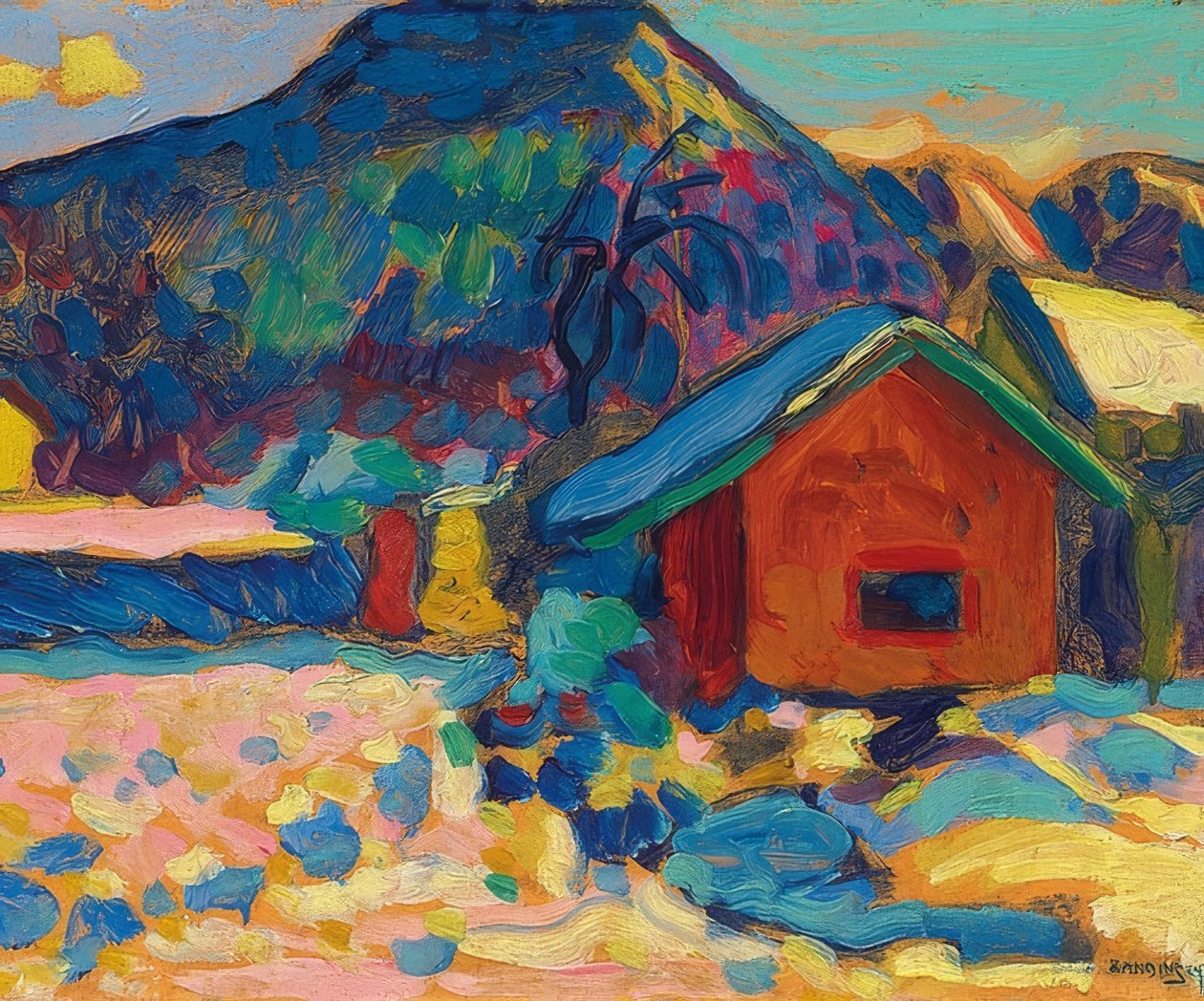 Vinterstudie med bjerg. 1908 af Wassily Kandinsky