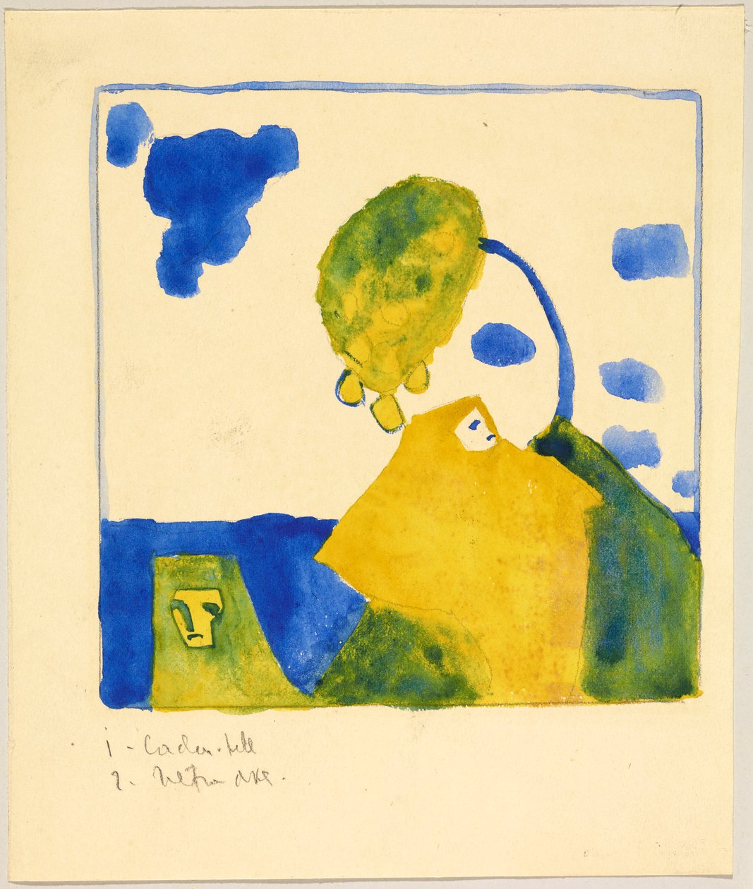 Zwei Gestalten vor Hügel mit Baum af Wassily Kandinsky