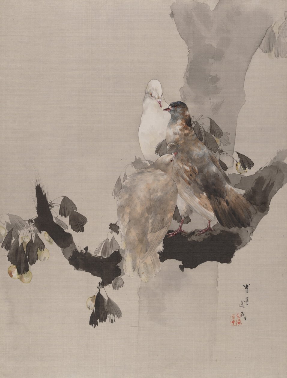 Duer i et træ, ca. 1887. af Watanabe Seitei