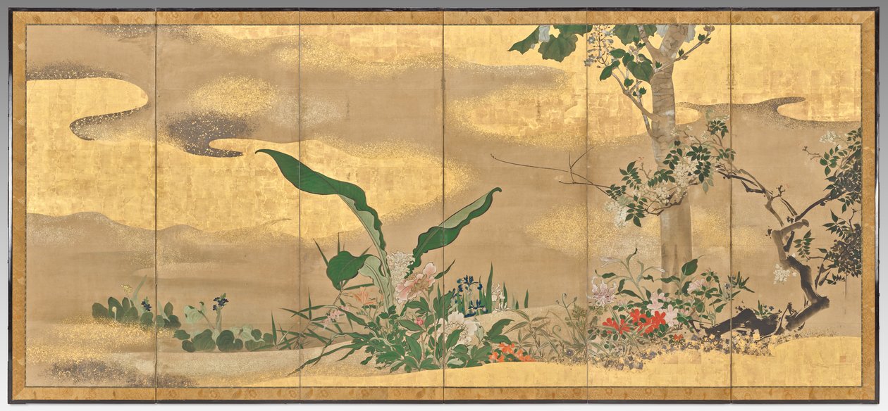 Blomster og træer fra de fire årstider (højre skærm) af Watanabe Shiko