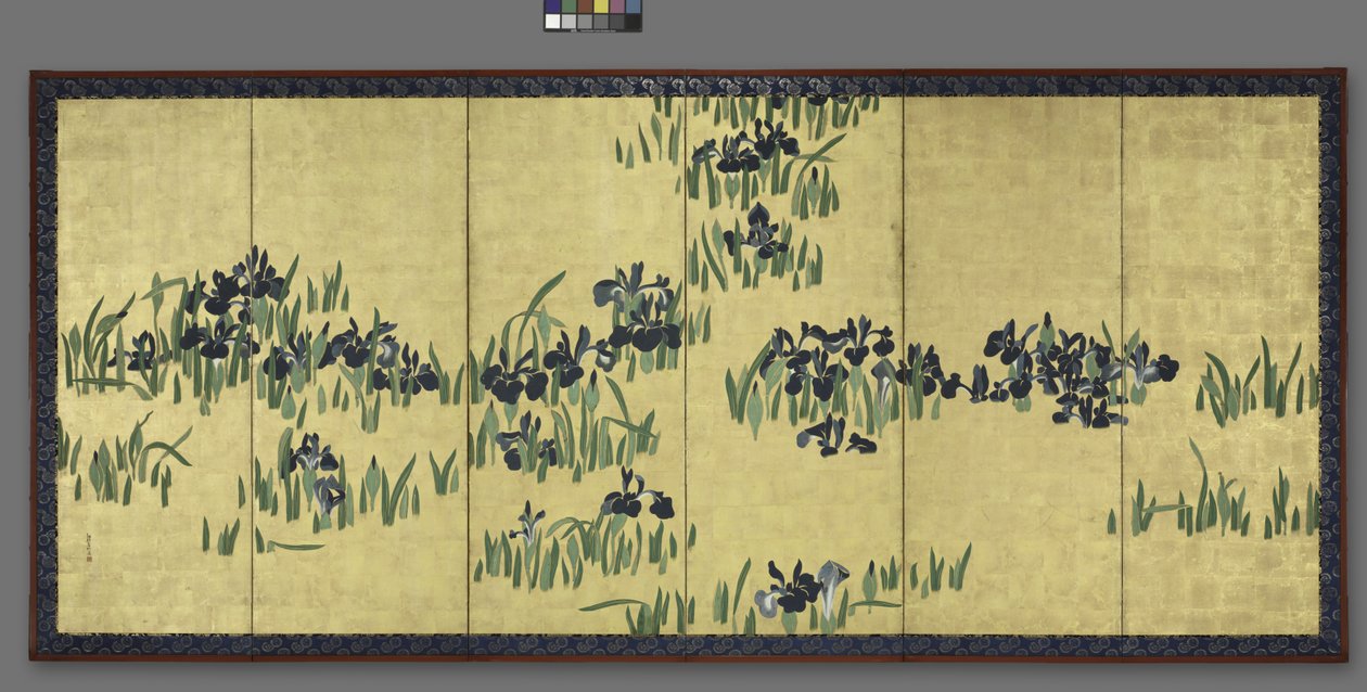 Iris, en af et par seksfoldede skærme, 1700-tallet af Watanabe Shiko