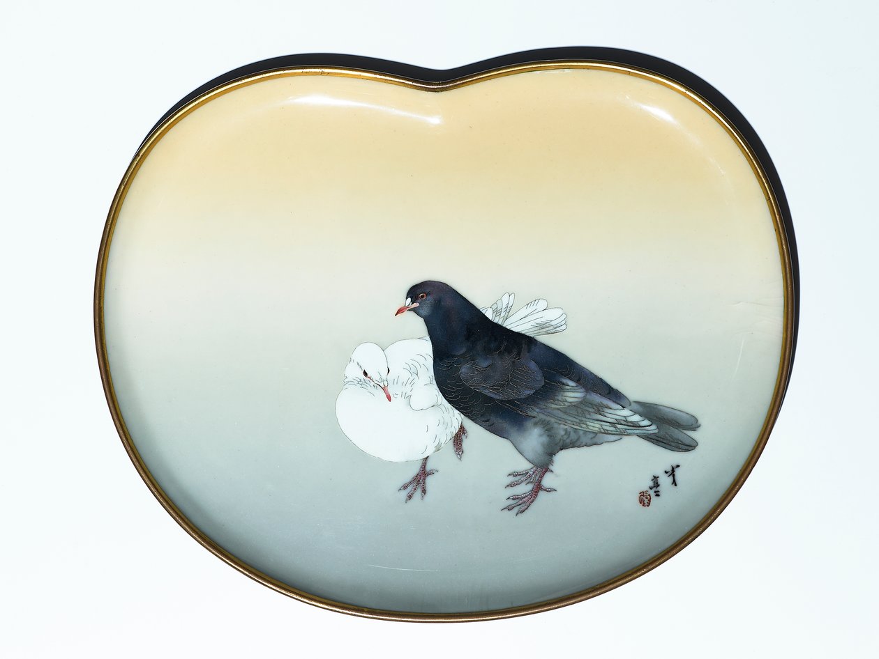 Bakke med fugle, ca. 1890-95 (cloisonne-emalje) (for bagside se 416491) af Watanabe and Sosuke Namikawa Seitei