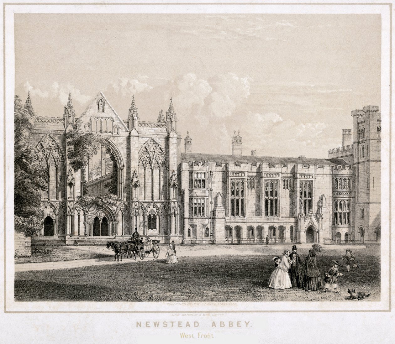 Det vestlige aspekt af Newstead Abbey, Nottinghamshire, c1860 af Waterlow and Sons