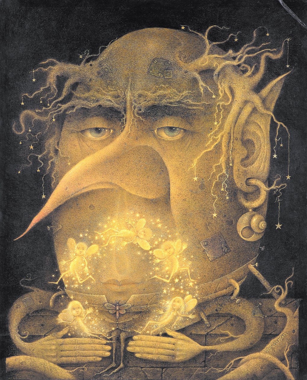 Fairy Juggler (blyant og farvekridt på papir) af Wayne Anderson