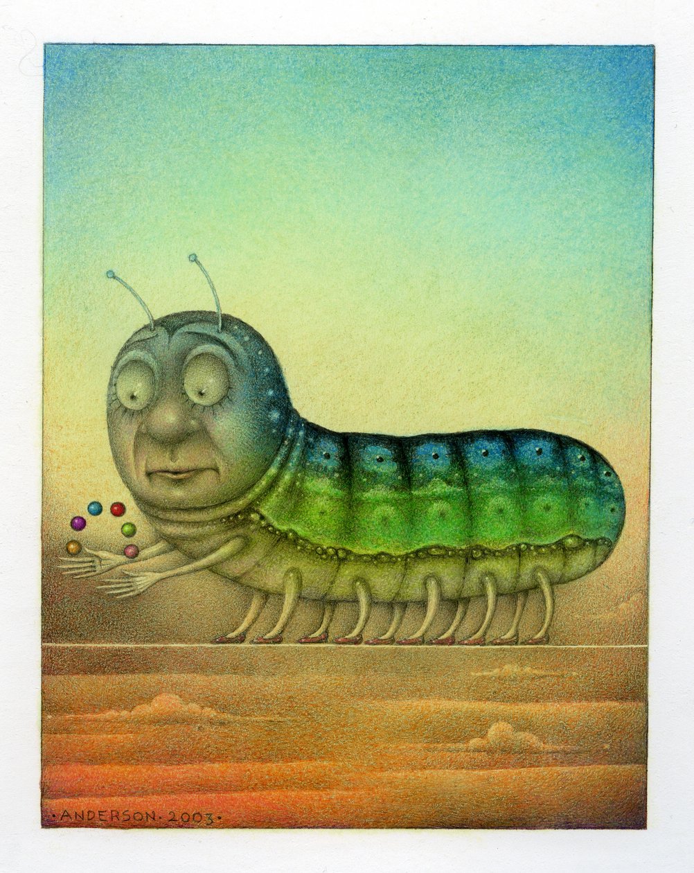Juggling Caterpillar, 2003 (blandede medier på kunstplade) af Wayne Anderson