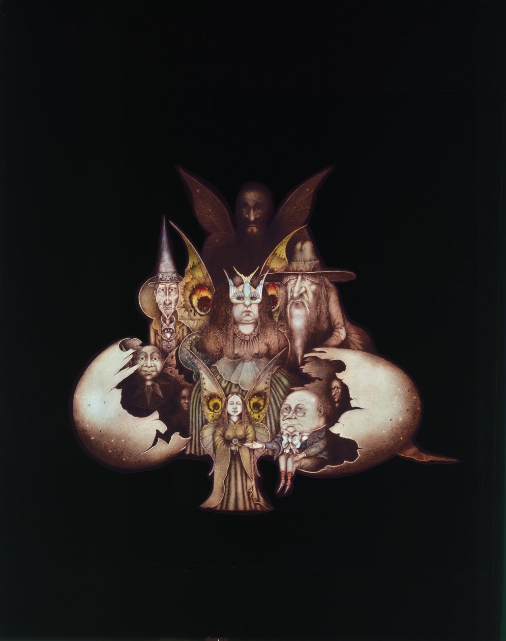 Other World Characters Emerging from Egg or The Birth of Fairyland (blyant og farvekridt på papir) af Wayne Anderson