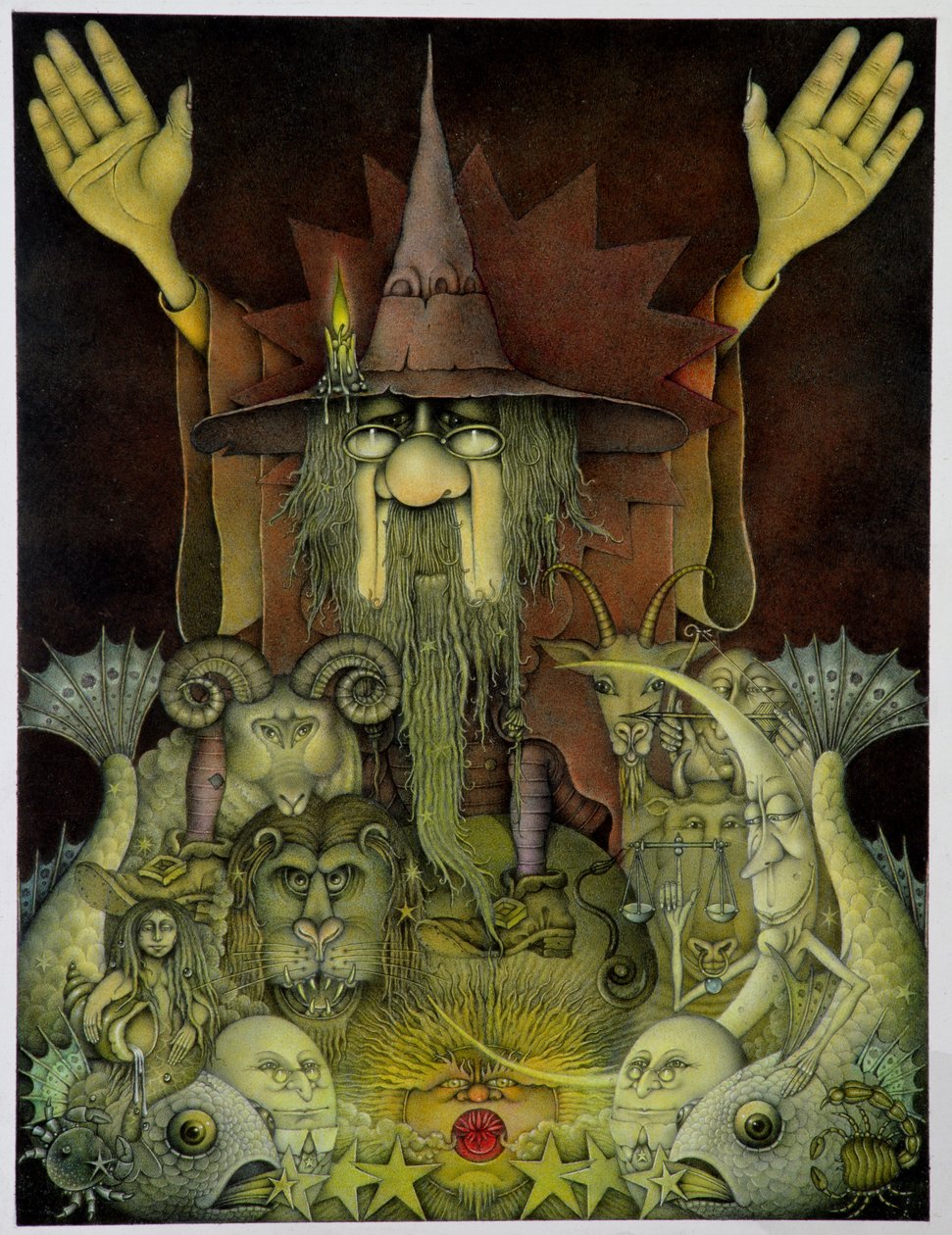 Zodiac Magician (blyant og farvekridt på papir) af Wayne Anderson