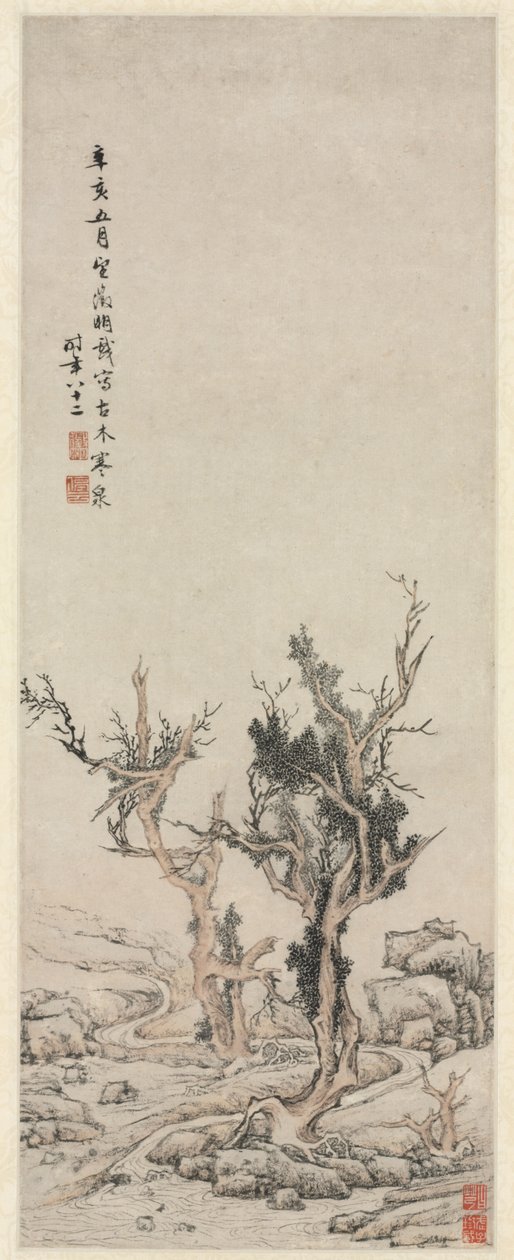Gamle træer ved en vinterlig bæk, 1551. af Wen Zhengming