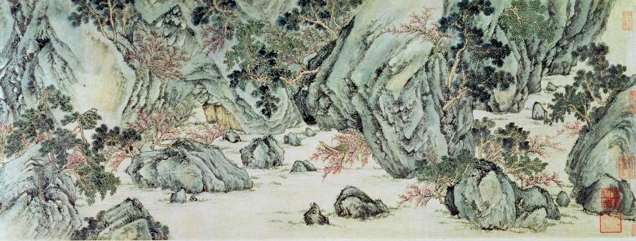 The Journey to the "Land of the Immortals" detalje af "The Peach Blossom Spring" fra et digt med titlen "Tao Yuan Bi Jing" af Wang Wei af Wen Zhengming