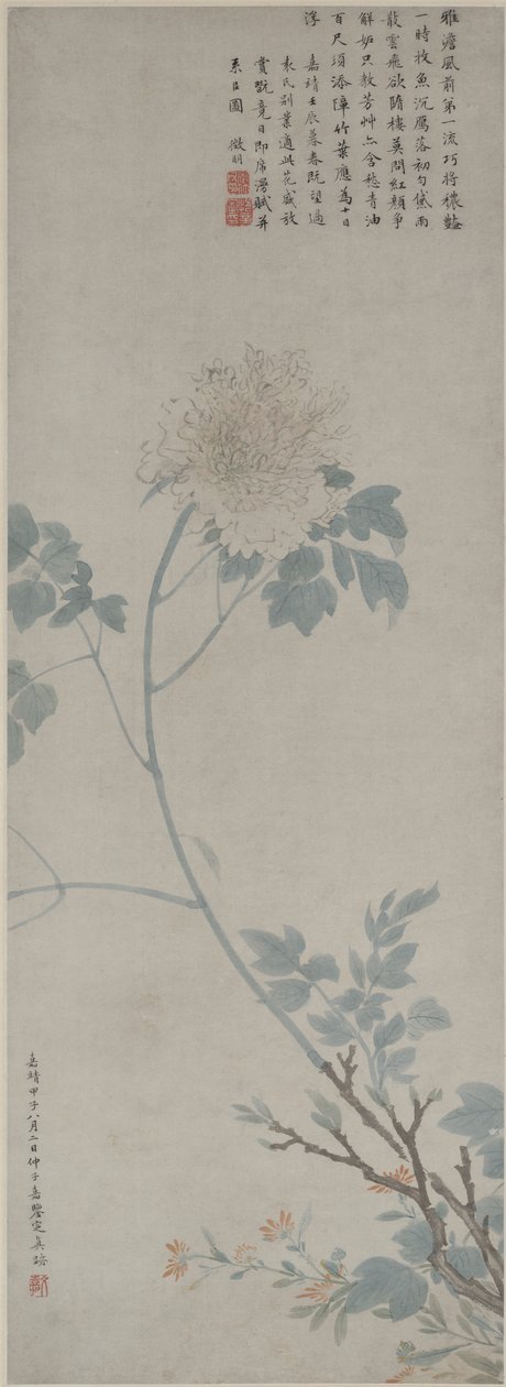 Peony, Hanging Scroll, 1532 (blæk og farve på papir) af Wen Zhengming