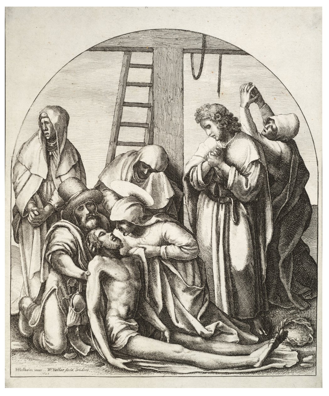 Nedstigning fra korset, efter Holbein af Wenceslaus Hollar