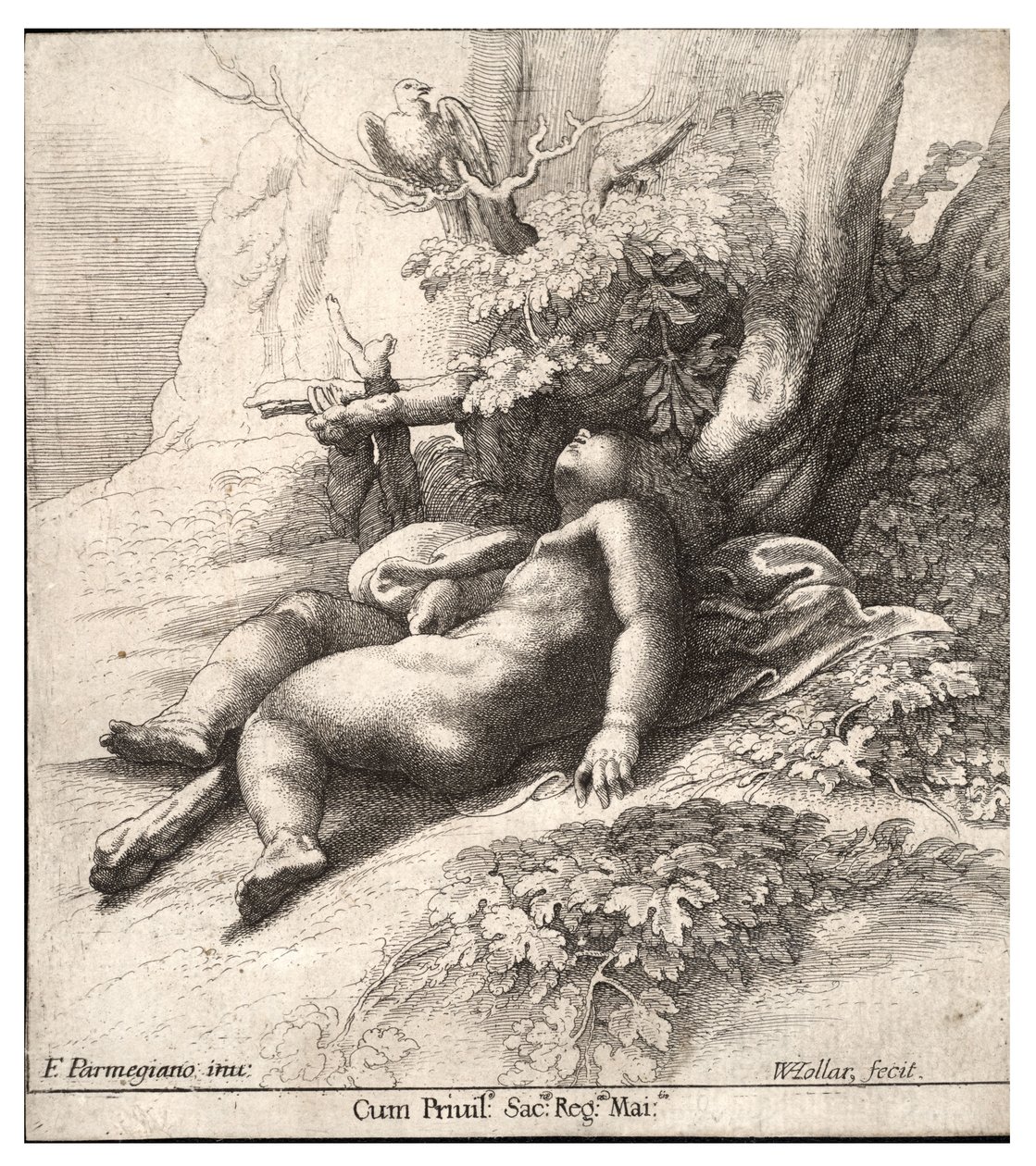 Spædbarn Hercules sov efter Parmigiano. Stat 2 af Wenceslaus Hollar