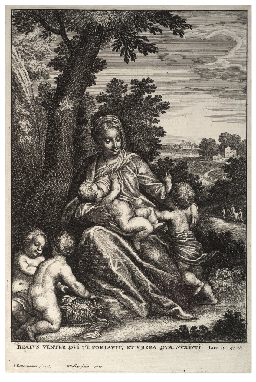 Den hellige familie, efter Rottenhammer af Wenceslaus Hollar