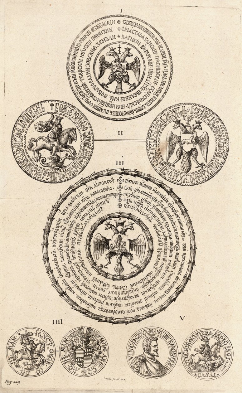 Tre russiske sæler og to medaljer. Stat 2 af Wenceslaus Hollar