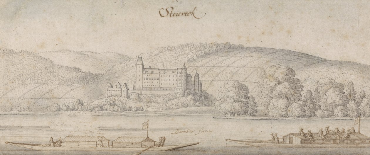 Udsigt over Steiereck ved Donau, ca. 1636 (pen og brunt blæk med vask på papir) af Wenceslaus Hollar