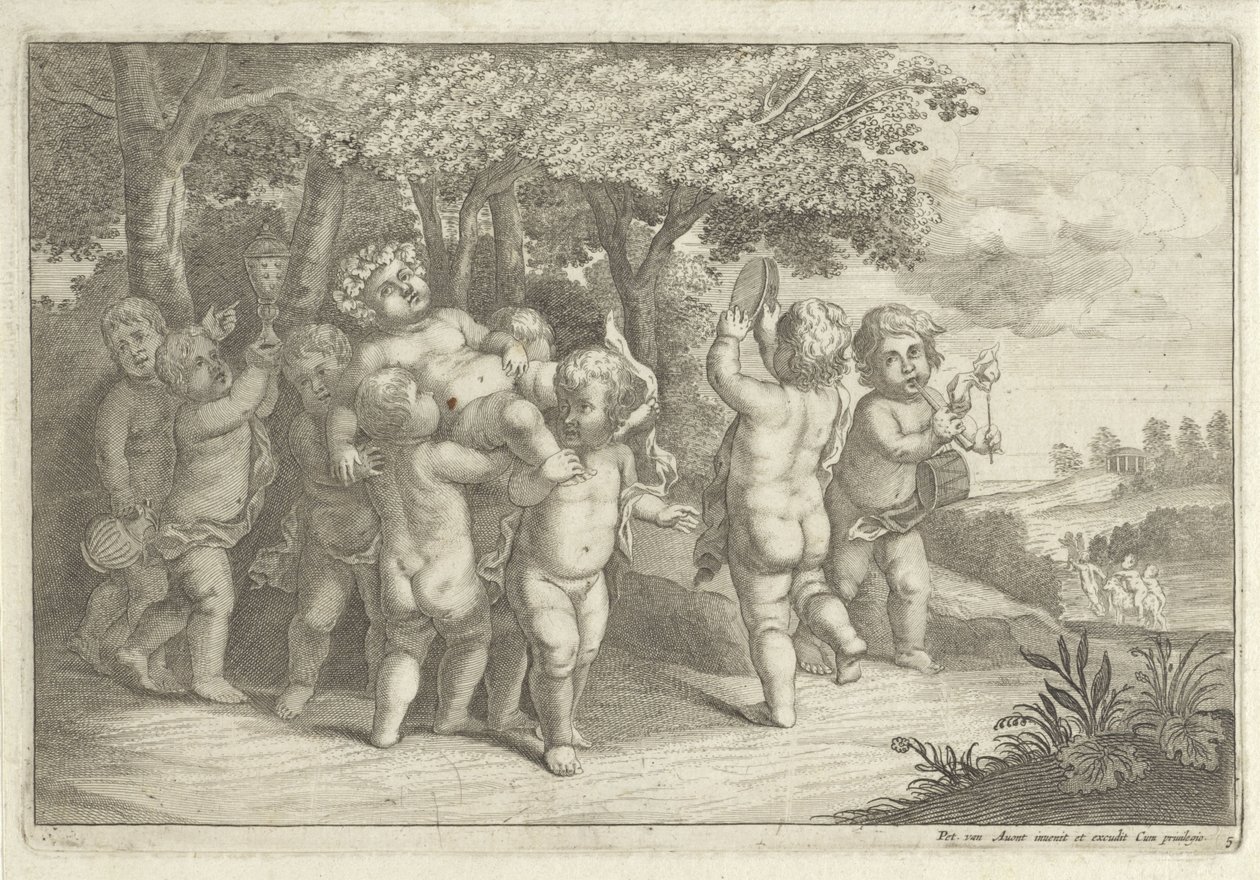 Drenge, der laver musik og danser, bærer en bacchant af Wenceslaus Hollar (rejected attribution)