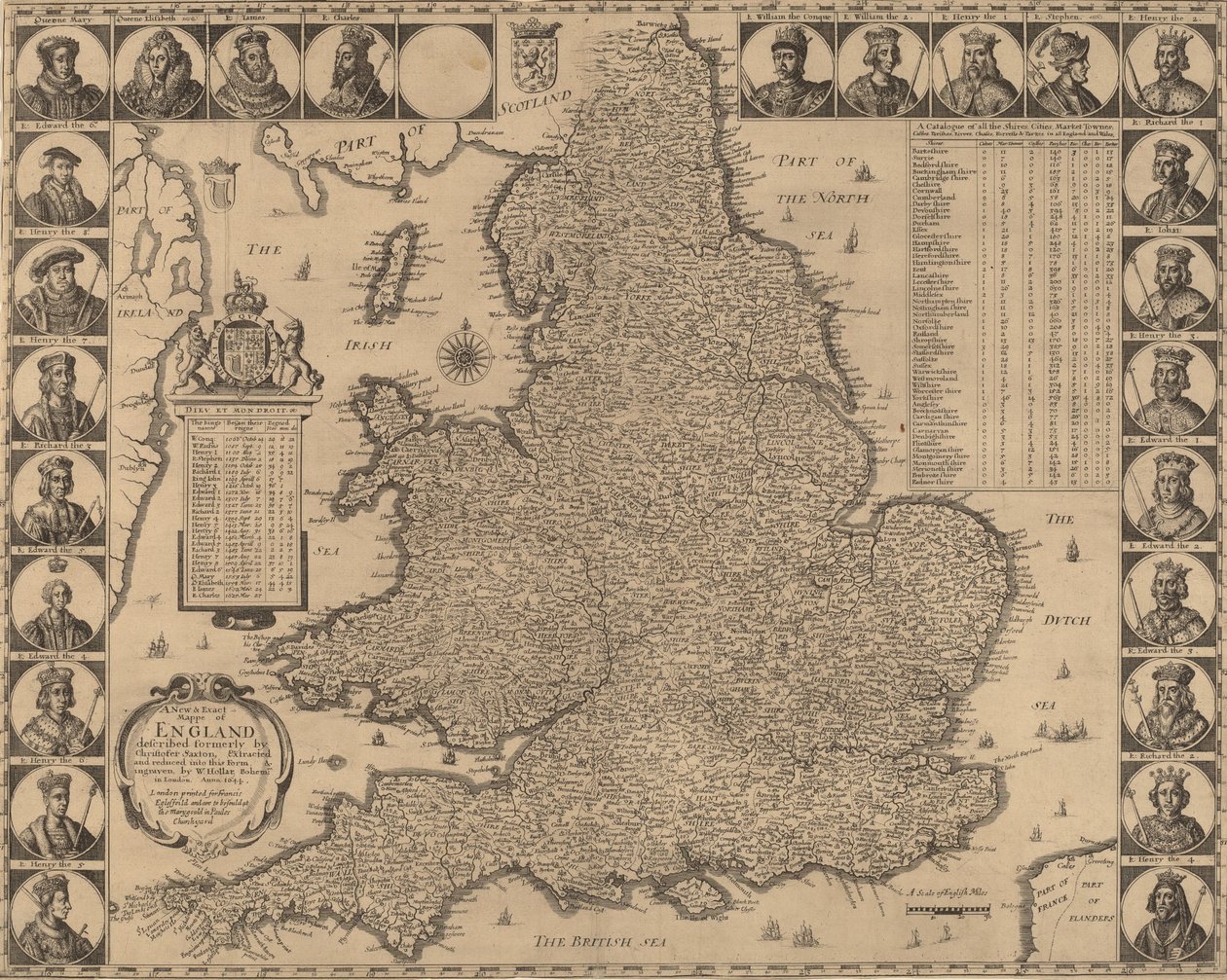 Et nyt og nøjagtigt kort over England, 1644. af Wenceslaus Hollar