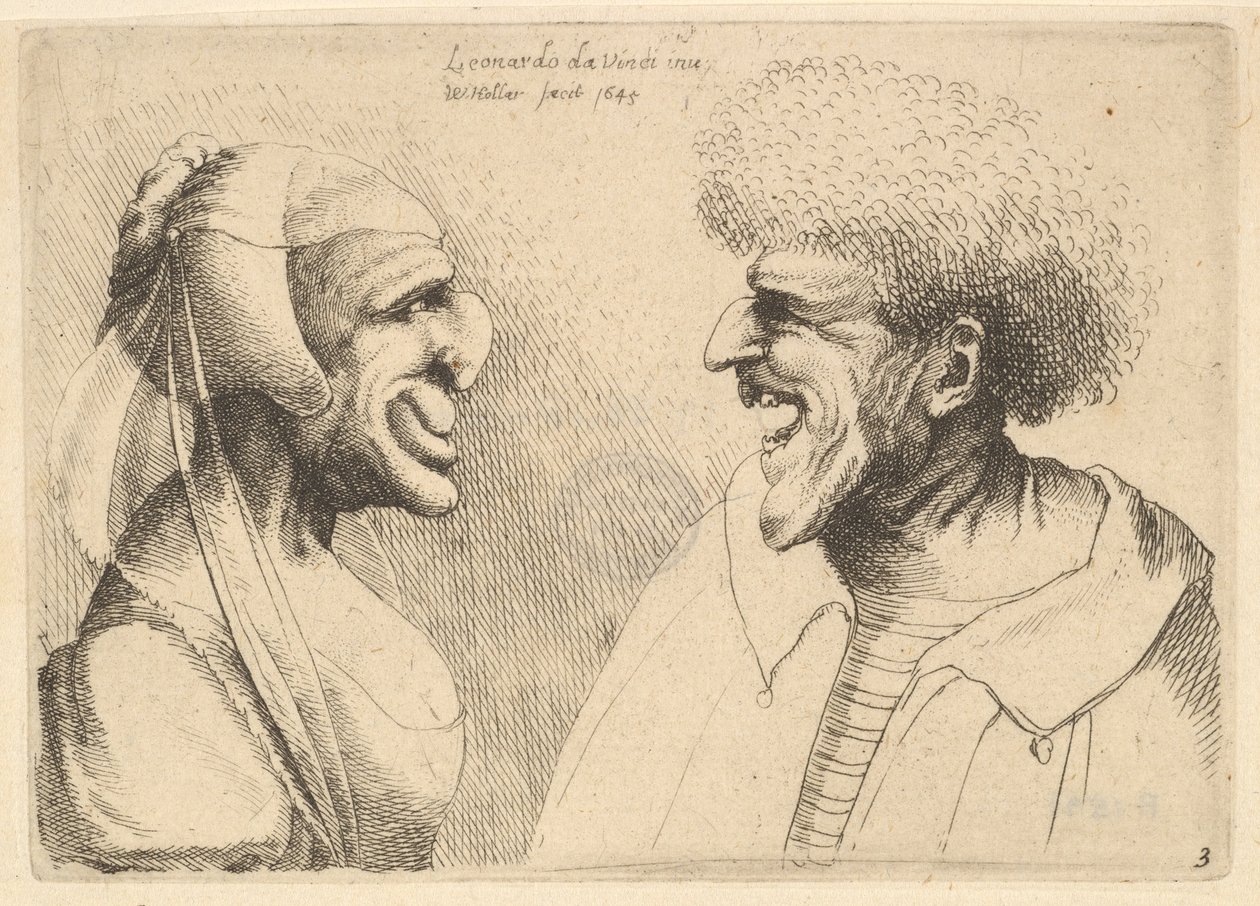 Et deformeret par over for hinanden, 1645. af Wenceslaus Hollar
