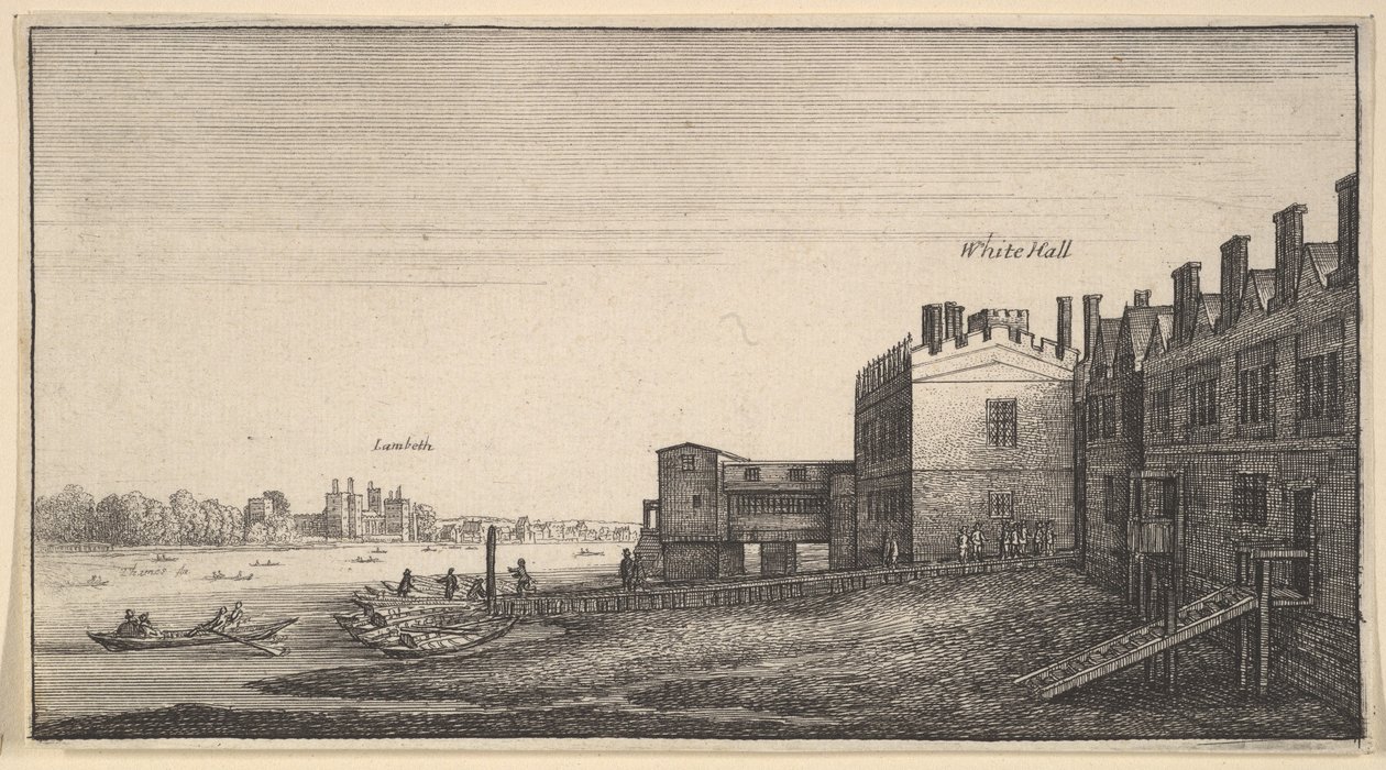 En udsigt over Lambeth Palace fra floden ved Whitehall Stairs, 1625-77. af Wenceslaus Hollar