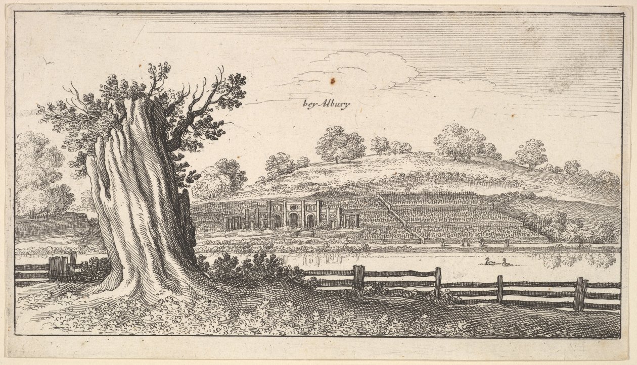 Albury med træstub i forgrunden, 1625-77. af Wenceslaus Hollar