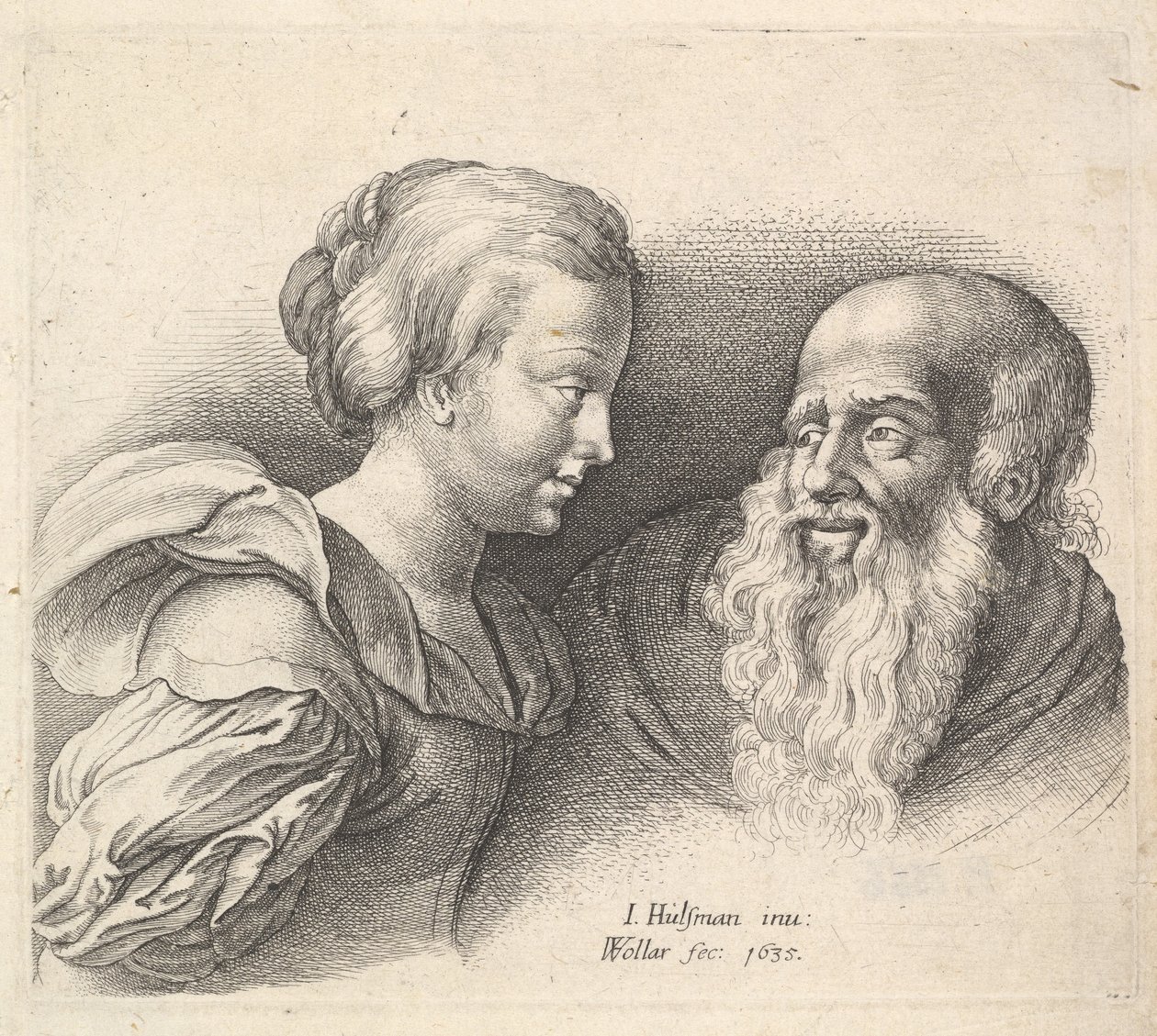 En gammel mand og en pige, efter Hulsman, 1635. af Wenceslaus Hollar