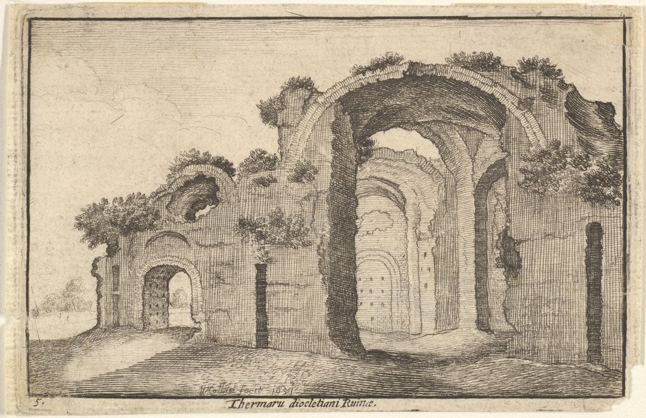 Diocletians bade, Rom, 1600-tallet. af Wenceslaus Hollar