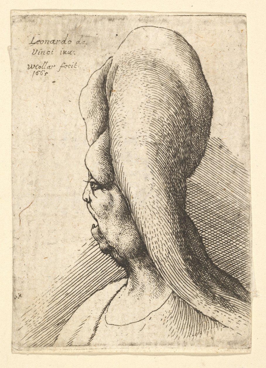 Buste af en deformeret gammel kvinde med en tand, vendt mod venstre, 1665. af Wenceslaus Hollar