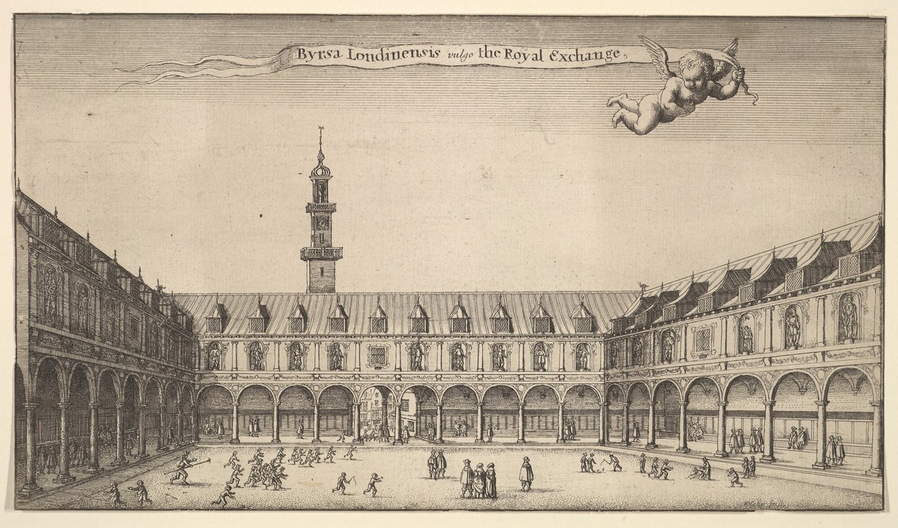 Byrsa of London, almindeligvis kendt som Royal Exchange, Royal Exchange, London, ca. 1647 af Wenceslaus Hollar