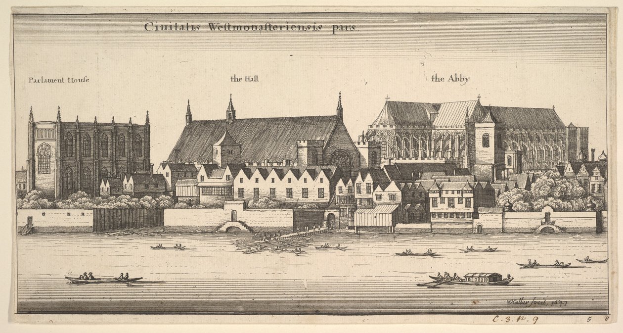 En del af byen Westminster, Westminster fra floden, 1647. af Wenceslaus Hollar